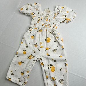 Jessica Simpson White and yellow lemon jumpsuit smocked size 18 months EUC
